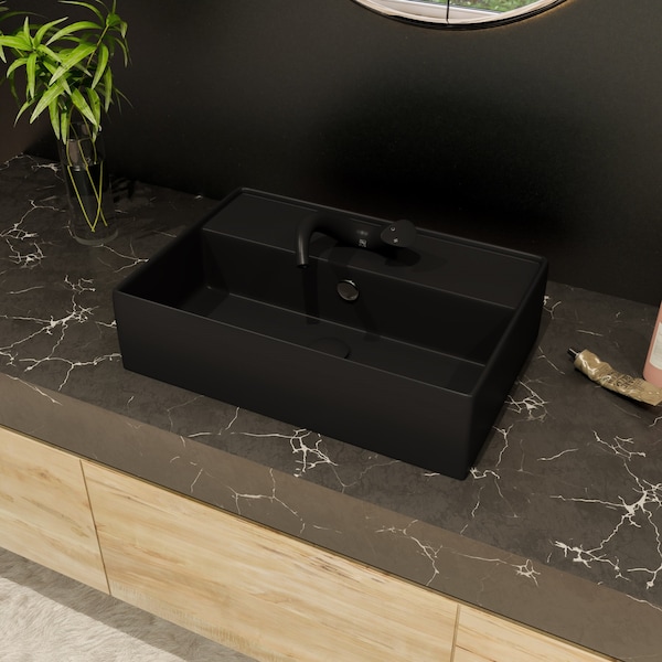 Alfi Brand ALFI brand ABC901-BM Black Matte 24" Modern Rectangular Above Mount Ceramic Sink with Faucet Hole ABC901-BM - main